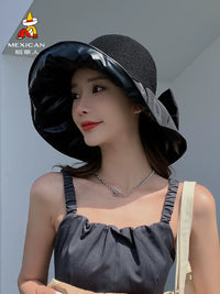 Women's Straw Sun Hat with UV Protection and Wide Brim, Foldable Fisherman Style