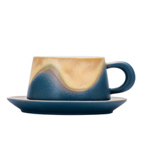 Kiln-Glazed Ceramic Coffee Cup and Saucer Set, 240ml, Luxury Latte Cups with Gift Box