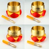 Japanese-Style Brass Singing Bowl Set with Lotus Base for Meditation and Buddhist Rituals