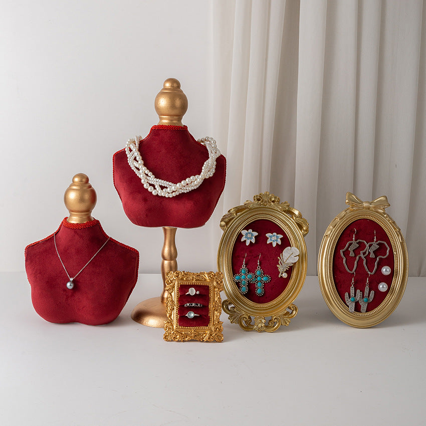 Vintage Velvet Mannequin Bust & Photo Frame Jewelry Display for Necklaces, Earrings, Rings