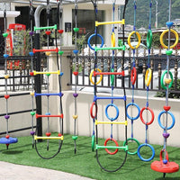 Kids Outdoor Sensory Training Swing Set with Climbing Rope Ladder