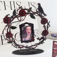 Dark Night Rose Rotating Photo Frame for 3-inch Photos, Acrylic Idol Fan Display Stand