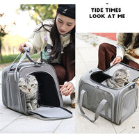 Portable Breathable Pet Carrier for Cats and Small Dogs, Foldable Travel Crate with Large Space