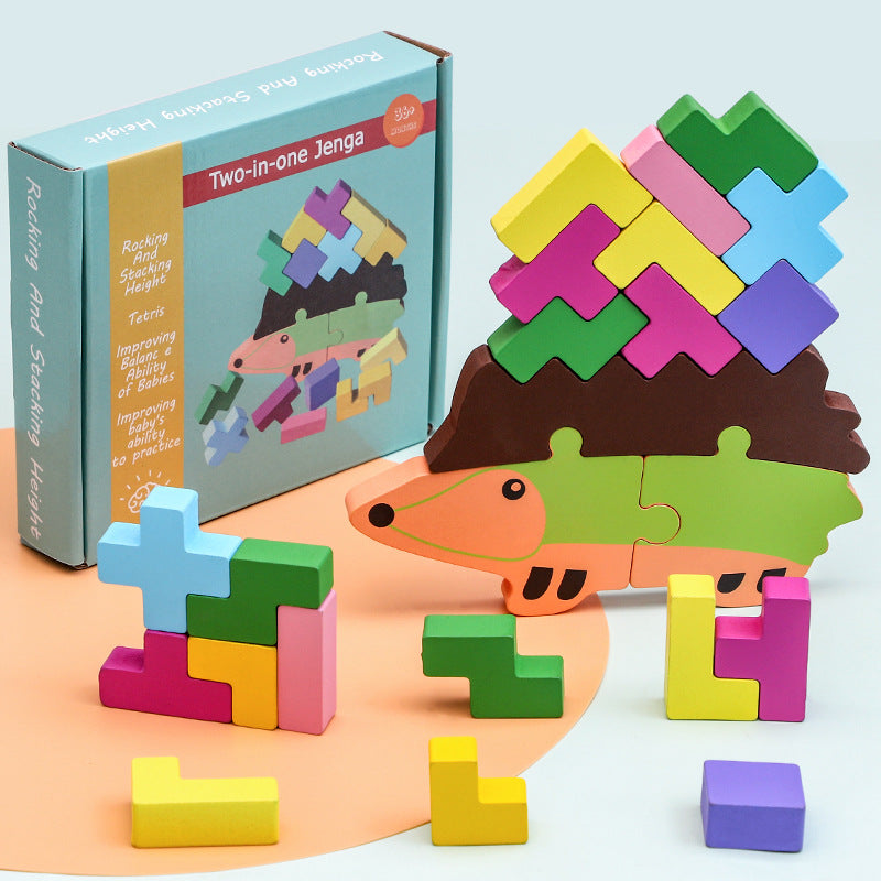 Wooden Hedgehog Stacking Game for Kids, Educational Animal Balance Blocks Toy