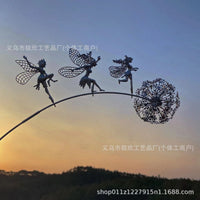 Dandelion and Fairy Metal Sculpture Garden Decor