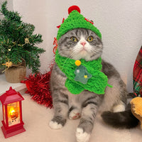 Knitted Pet Christmas Hat and Scarf Set for Cats and Dogs, Hand-Crocheted Festive Pet Costume