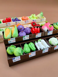 Miniature Supermarket Vegetable Stall Model with Shelves and 36 Vegetable Accessories