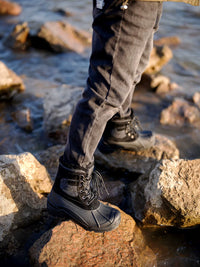 Men's Winter Waterproof Non-Slip Mid-Calf Snow Boots with Thick Plush Lining for Outdoor Cold Weather Fishing