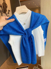 Klein Blue Argyle Knit Shawl for Spring/Summer - Korean Style Versatile Decorative Scarf