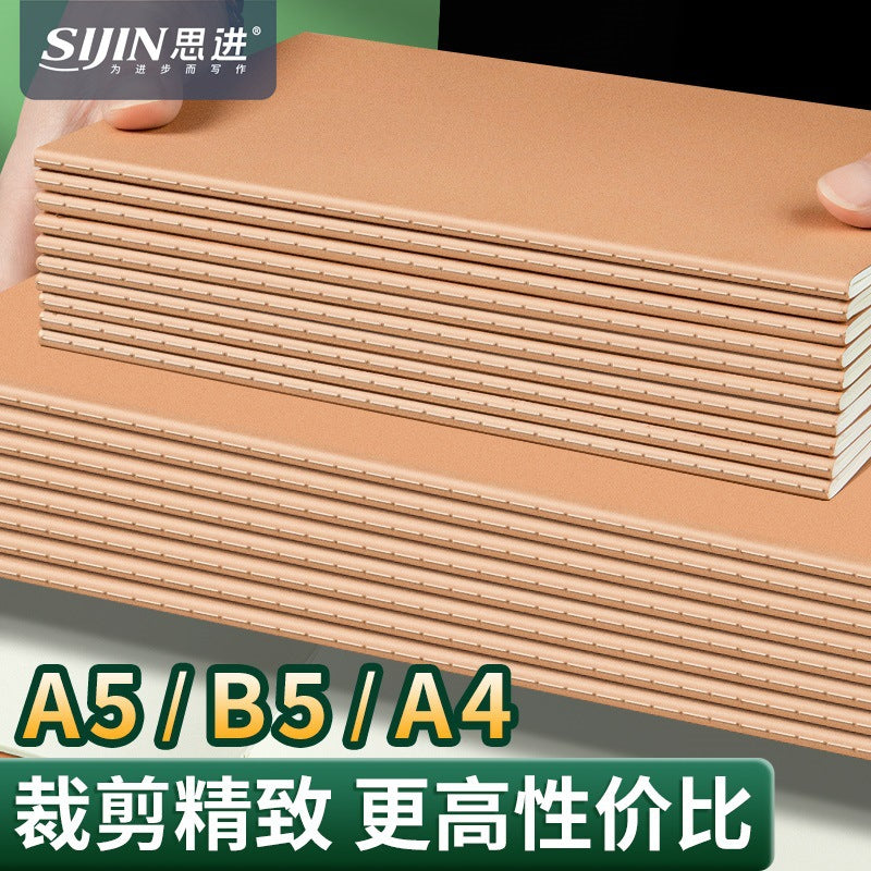 Minimalist A4/A5/B5 Kraft Paper Notebook Set for Students, Thickened Lined/Blank/Grid Pages