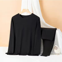 Unisex De Velvet Thermal Underwear Set Round Neck Slim Fit Base Layer