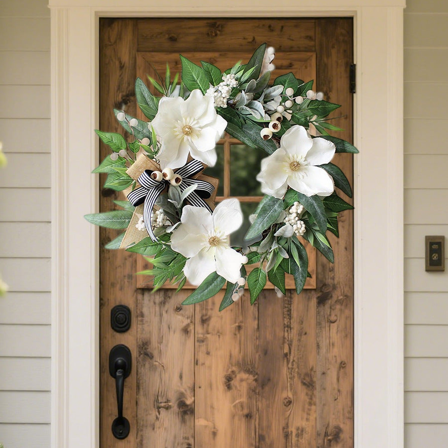 Artificial Magnolia Berry Eucalyptus Wreath for Front Door Wedding Decor