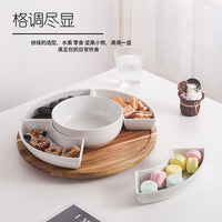 Rotating Wooden Serving Platter with Ceramic Compartments for Snacks and Candies