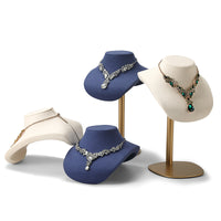 Hongtai Luxury Velvet Necklace Display Bust with Metal Base for Jewelry Stores