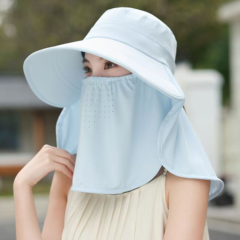 Women's Wide Brim Sun Hat with Face and Neck Flap, UV Protection Ice Silk Fisherman Hat for Outdoor Activities
