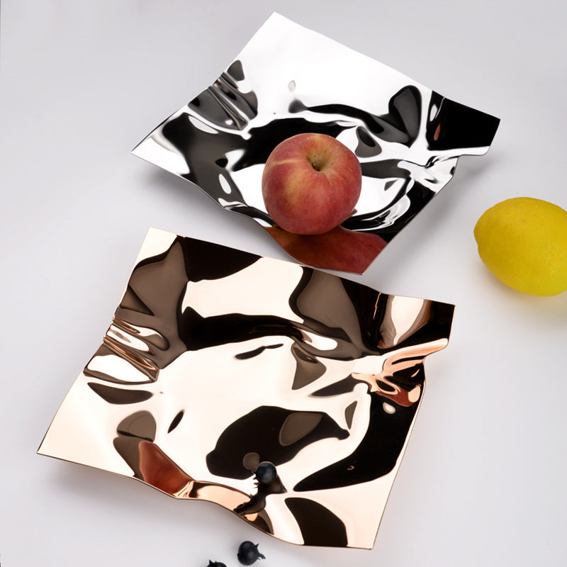 European Style Irregular Stainless Steel Fruit Plate for Living Room Coffee Table Decor