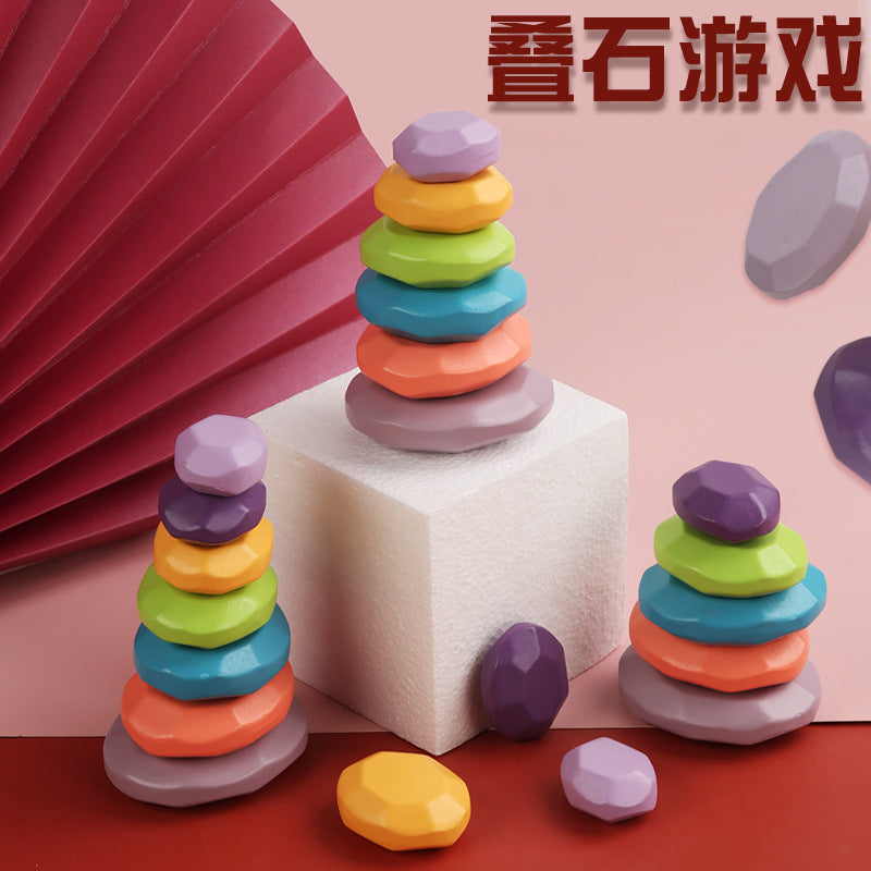 Rainbow Pebble Stacking Stones Sensory Training Balance Game Toy