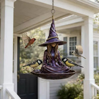Outdoor Garden Hanging Witch Bird Feeder Resin Craft Decoration