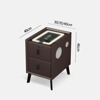 Smart Narrow Wooden Bedside Table, Minimalist Modern Multifunction Nightstand with Light, Fingerprint Lock, Bluetooth Speaker, Wireless Charging