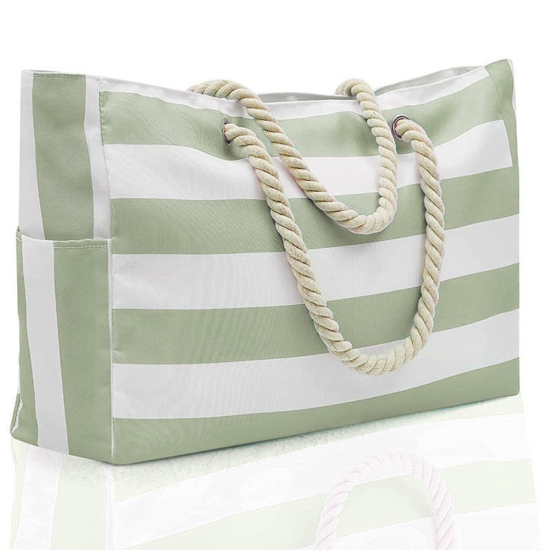 Bohemian Striped Canvas Beach Bag Large Capacity Travel Tote Shopping Handbag