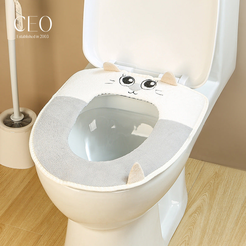 CEO Toilet Seat Cover, Thickened Cartoon Embroidered Toilet Cushion for Winter