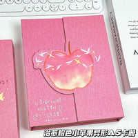 Pink Apple Shaped A5 Photocard Binder with Magnetic Closure, 4-Pocket Pages for Kpop Photocards