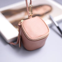 Vintage Leather Cosmetic Bag Lipstick Coin Purse Portable Travel Storage Bucket Mini Round Wallet