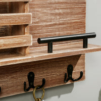 Wall-Mounted Solid Wood Shelf with Hooks for Entryway and Living Room Key Storage