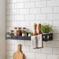 Black Carbon Steel Wall-Mounted Shelf for Bathroom and Kitchen, No-Drill Storage Rack