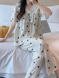 Women's Cotton Rayon Pajama Set with Built-in Bra, Short Sleeve Top & Shorts for Spring/Summer Loungewear