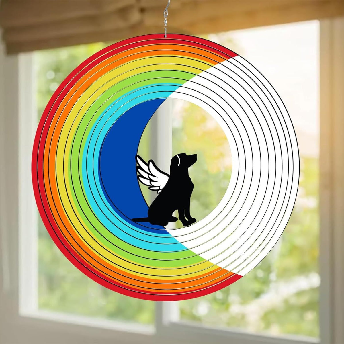 Rotating Dog Wind Chime Outdoor Garden Decor Metal Craft