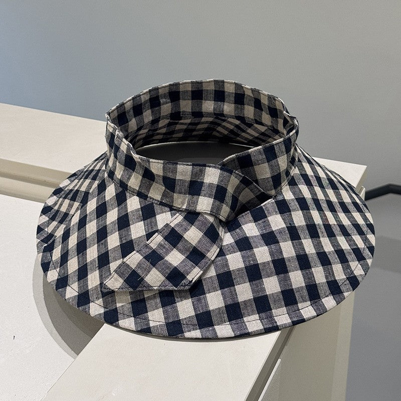 Foldable Gingham Sun Visor Hat with Wide Brim for Outdoor Protection