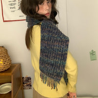Retro Tassel Tie-Dye Mixed Color Scarf for Autumn/Winter