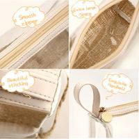 Straw Woven Cosmetic Organizer Bag with Clear Top Handle