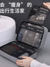 Men's Portable Travel Toiletry Bag Waterproof Hanging Large Capacity Skincare Organizer with Transparent Compartments