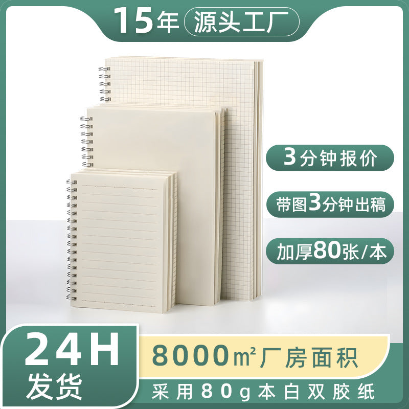 Thickened PP Cover Twin-Coil Notebook with Elastic Band, A4/B5/A5/A6 Blank/Grid Pages for Study