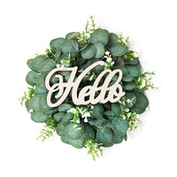 Eucalyptus and Coin Grass Wreath with Hello Sign for Door Decor