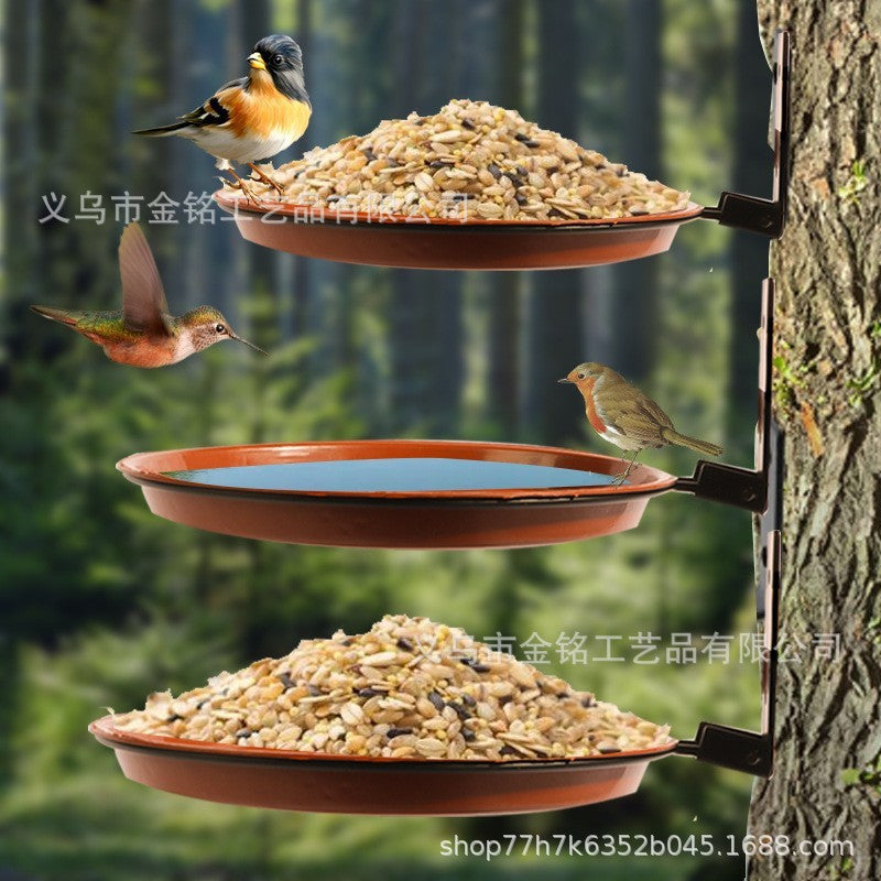 Multi-functional Outdoor Bird Feeder & Bath for Tree Trunk Mounting