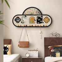 Pegboard Entryway Wall Organizer with Hooks and Decorative Art Panel, No-Drill Installation