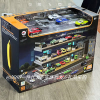 Guangwei Qidi 1:64 Diecast Car Parking Garage Display Case with 6 Cars
