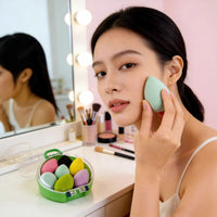 Mini Suitcase Makeup Sponge Set - 9pcs Teardrop Beauty Blenders with Portable Travel Case