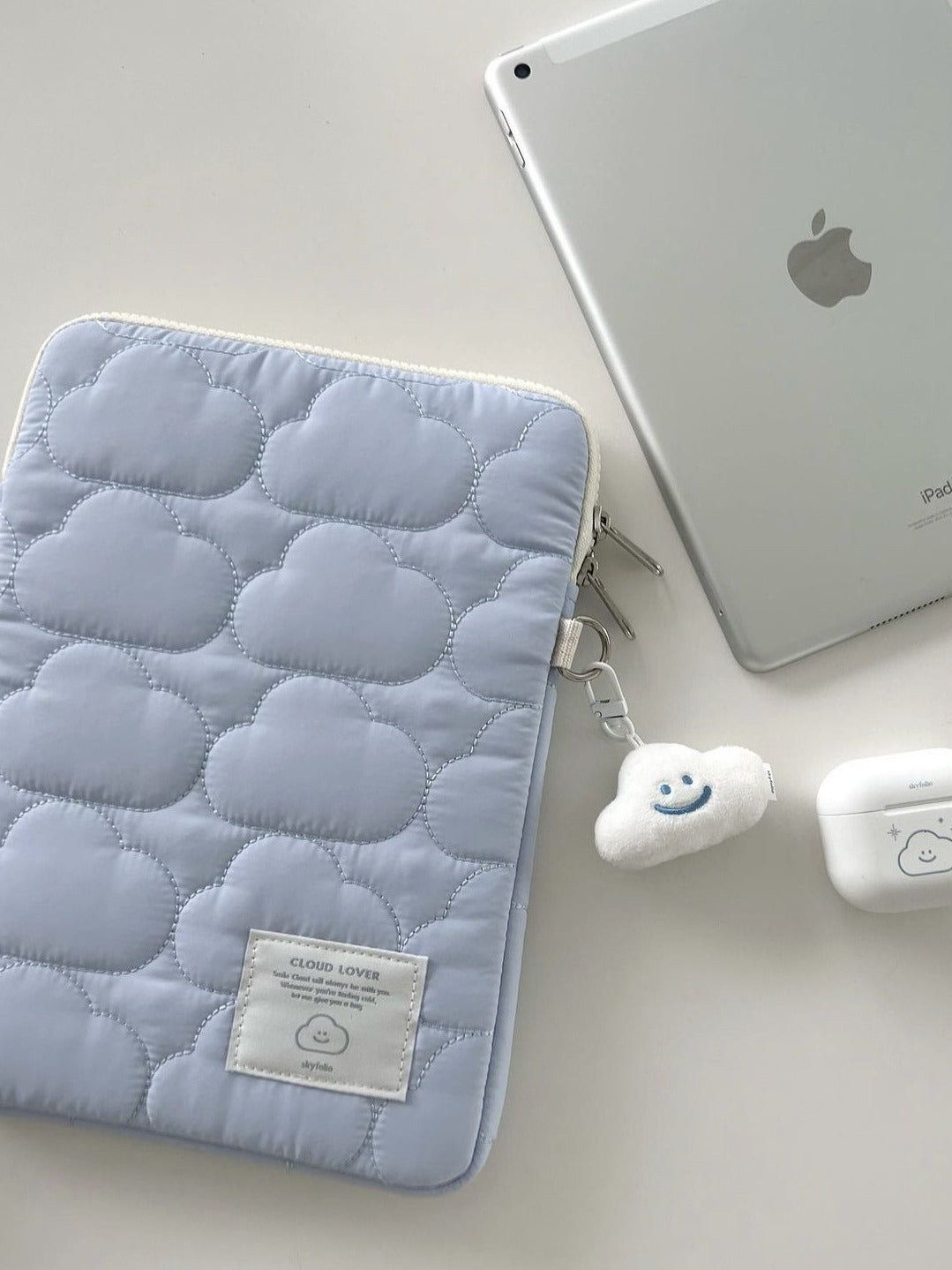 Korean Cloud iPad Padded Laptop Sleeve with Quilted Design for Tablets and Notebooks