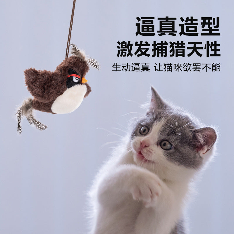Electric Chirping Bird Cat Toy Interactive Kitten Teaser Wand for Indoor Play