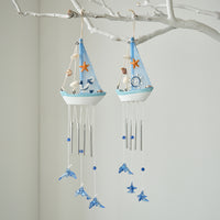 Mediterranean Style Wooden Sailboat Wind Chime Decor