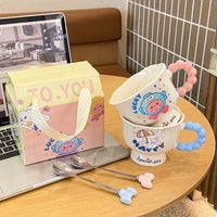 Cute Ceramic Mug with Spoon, 400ml Creative Gift Box for Couples and Girls