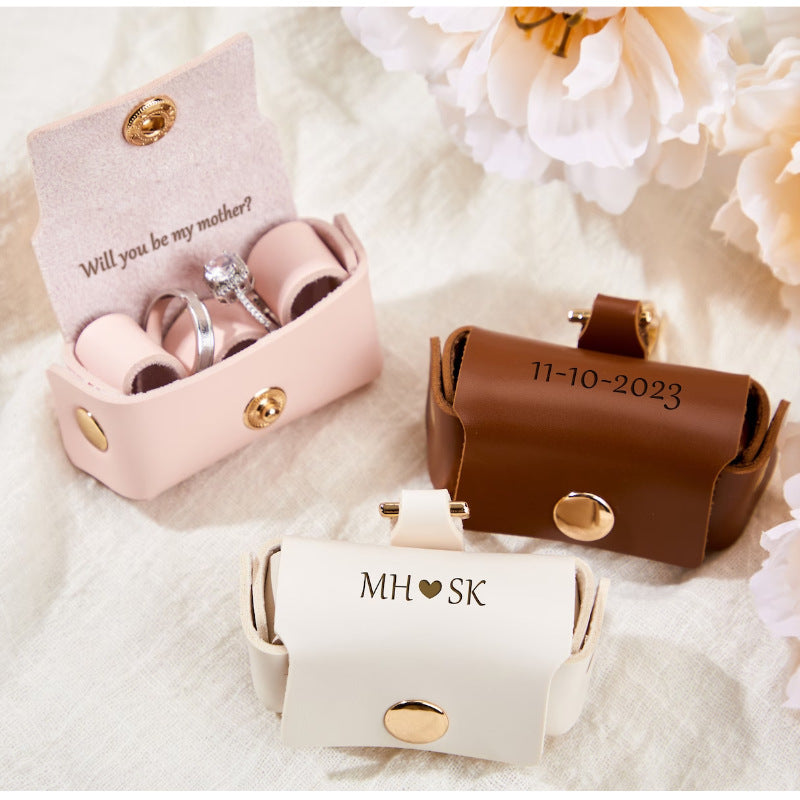 PU Leather Ring Storage Pouch Set - Portable Engagement Ring Box for Jewelry Display and Gifting