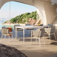 Outdoor Patio Wicker Dining Set with Aluminum Frame - 6 Piece Weather-Resistant Furniture for Garden, Balcony, Villa