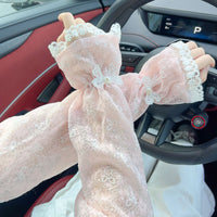 CHUNYU Women's Loose Lace Sun Protection Arm Sleeves for Outdoor Driving Cycling