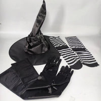 Halloween Witch Costume Set with Hat, Striped Socks, and Satin Gloves