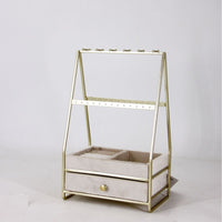 Velvet Jewelry Organizer Box with Iron Art Stand, Large Capacity Necklace Bracelet Display Storage for Women